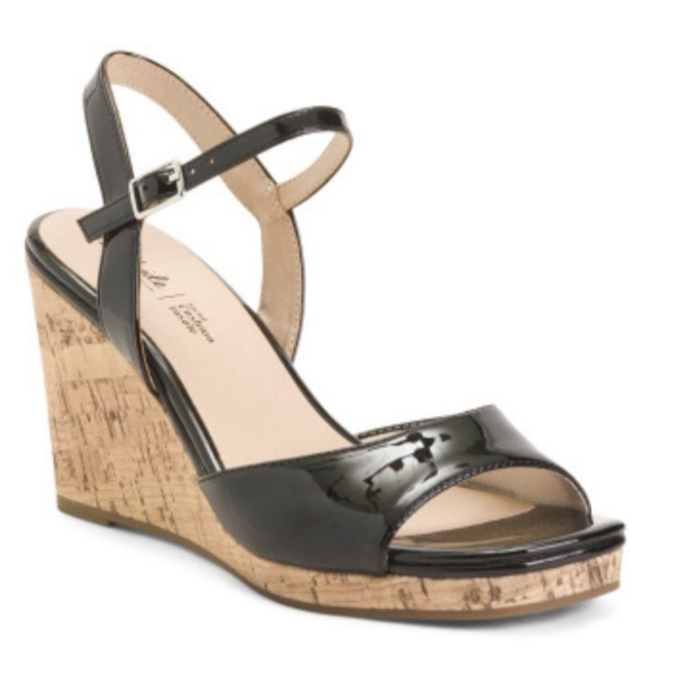 Lifestride Black Patent Wedge Sandals Size 9.5 New